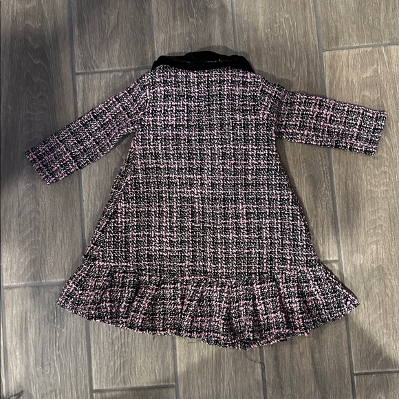 Blueberi Boulevard 2T Black, Pink Tweed Dress overcoat w/ black velvet buttons - Picture 8 of 8
